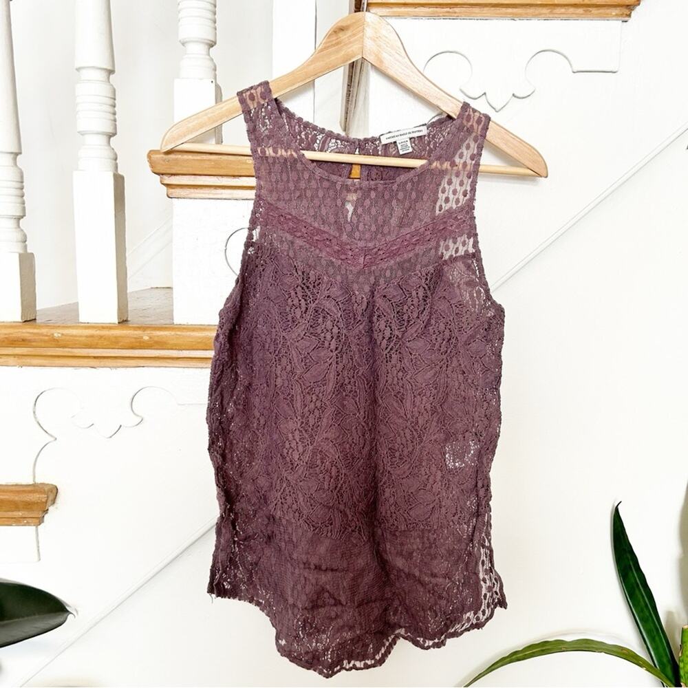 American Eagle Outfitters Lace Tank Top Sleeveless Sheer Keyhole Back Size S